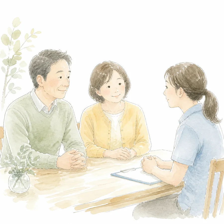 ご家族の相談を受ける看護師のイラスト